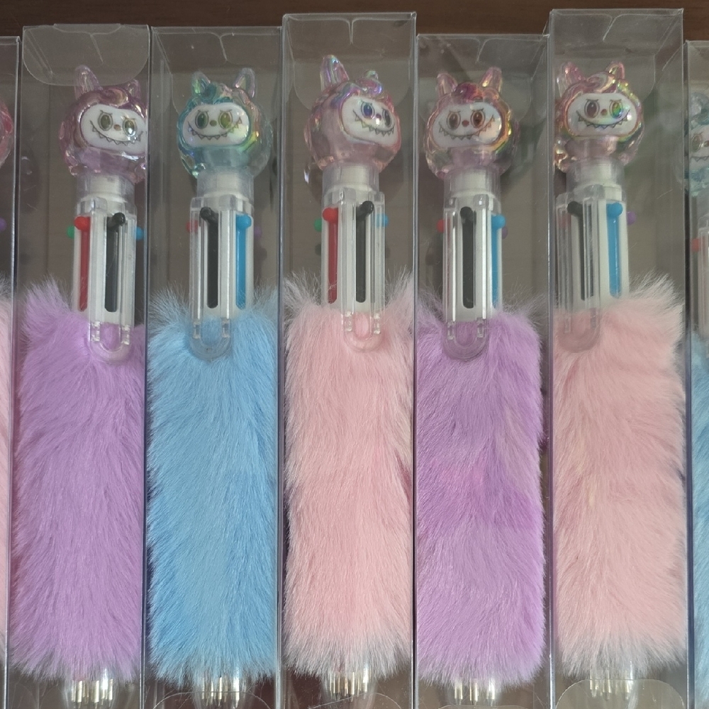 Cute Fuzzy Labubu Multi-Color Color Pens SET OF 6 Random Pastel Colors